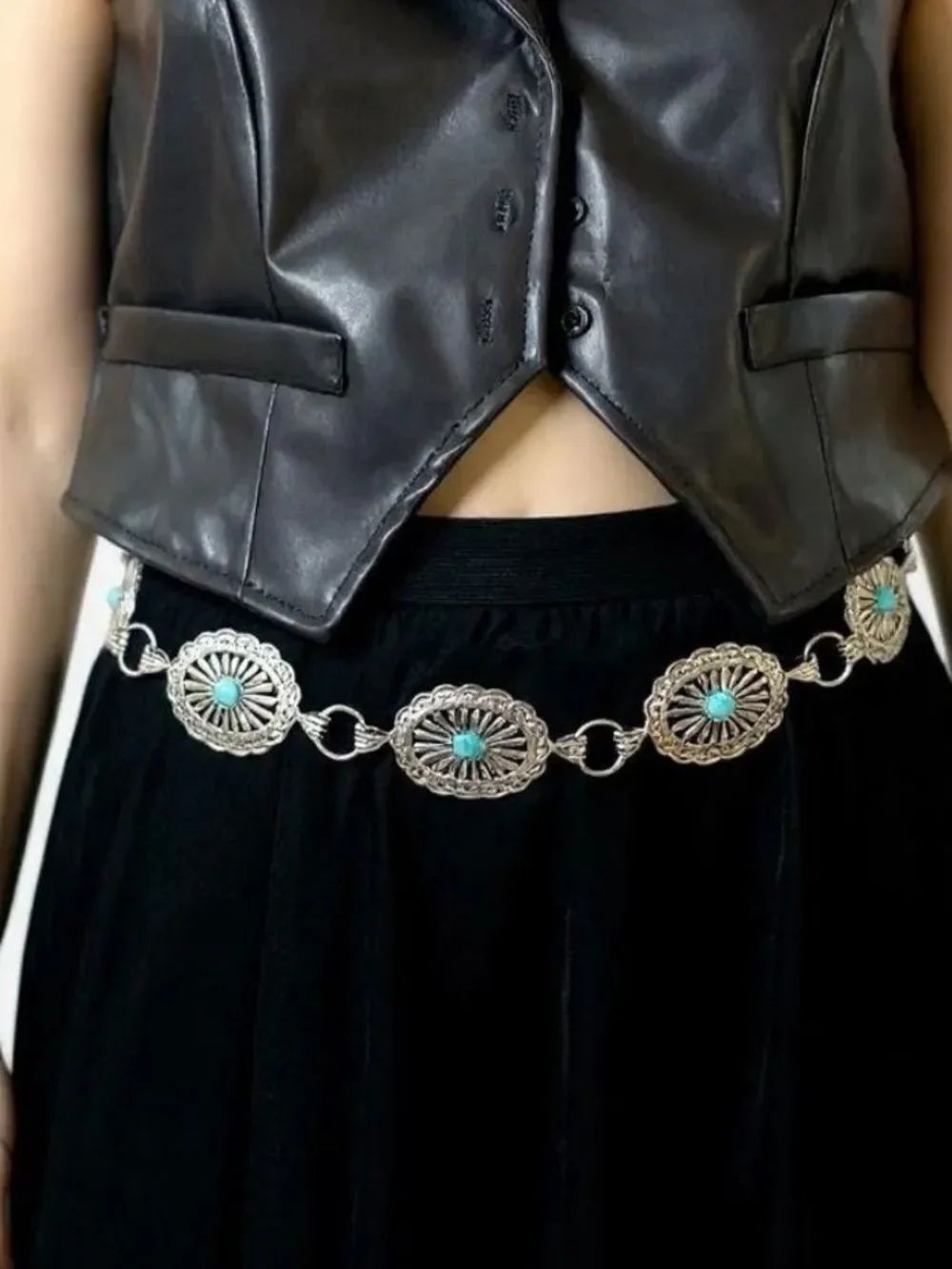 Silver and Turquoise Chain Belt
